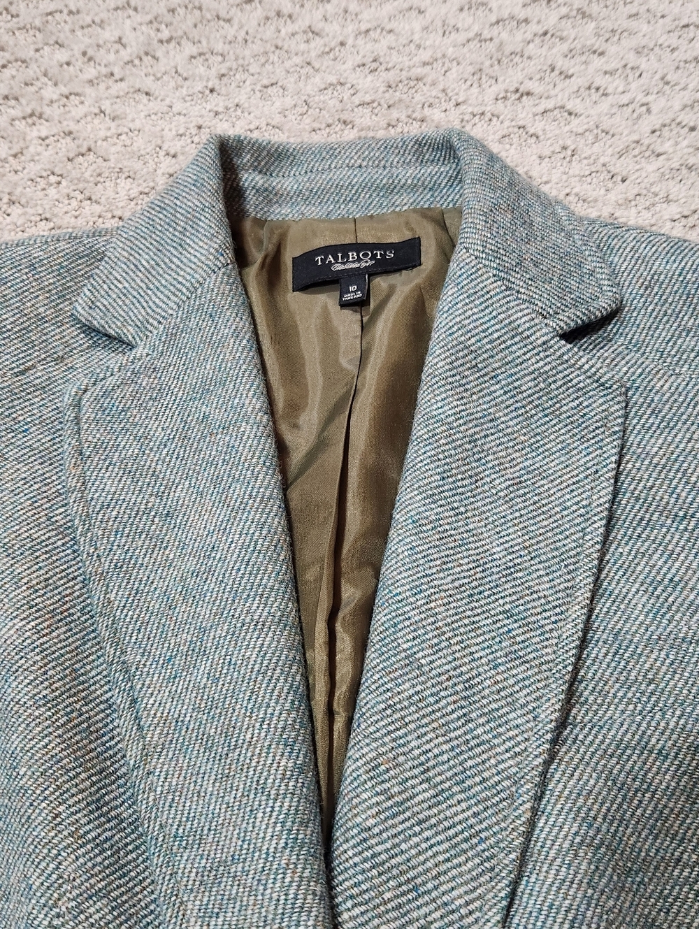Talbots Light Green Herringbone Tweed Wool Blazer Women's Size 10 - Picture 3 of 12